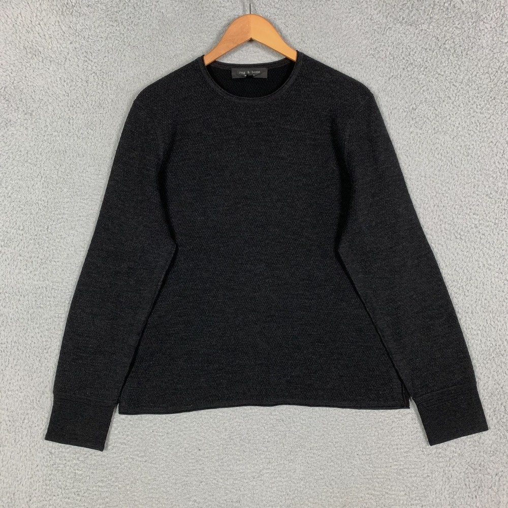 Rag & Bone Sweater Men's Large L Black Colorblock Merino Blend Stretch Thermal